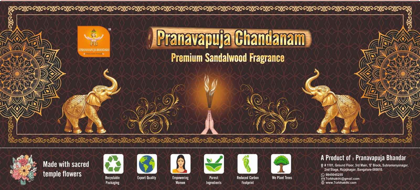 Pranavapuja Chandanam Premium Sandalwood Agarbatti | 7Cr Bhakthi Store